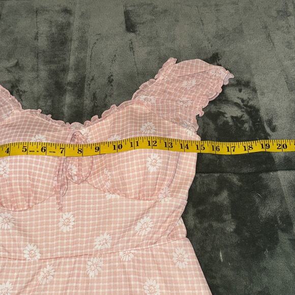 No Boundaries Mesh Mini Dress Girls M(7-9) Pink Daisy Cap Sleeves Smocked Back - Picture 4 of 6